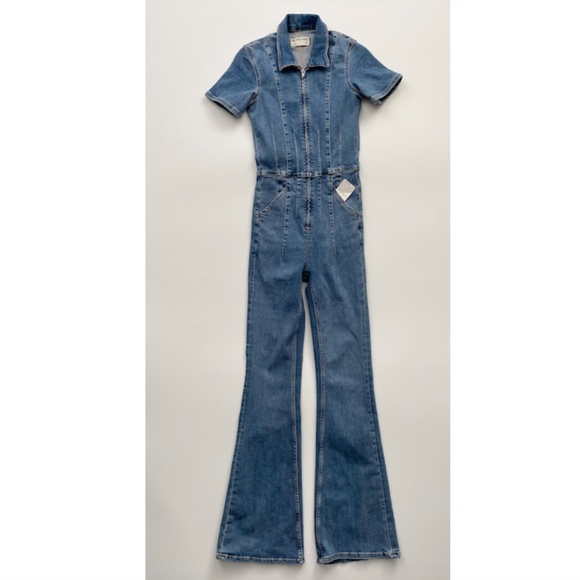 Free People Pants - We The Free x Free People Nwt Sunburst Blue Flare Jayde Short Sleeve Jumpsuit XS